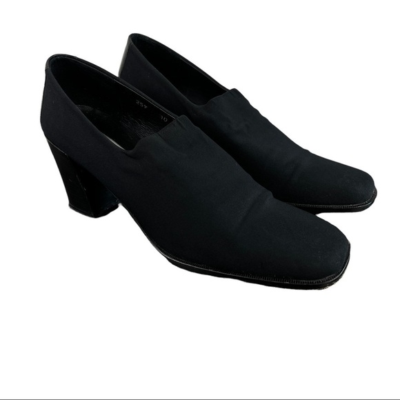 Donald Pliner Shoes Fabric Slip on Black Chunky Heel Made in Spain Size 10 M - Picture 1 of 9